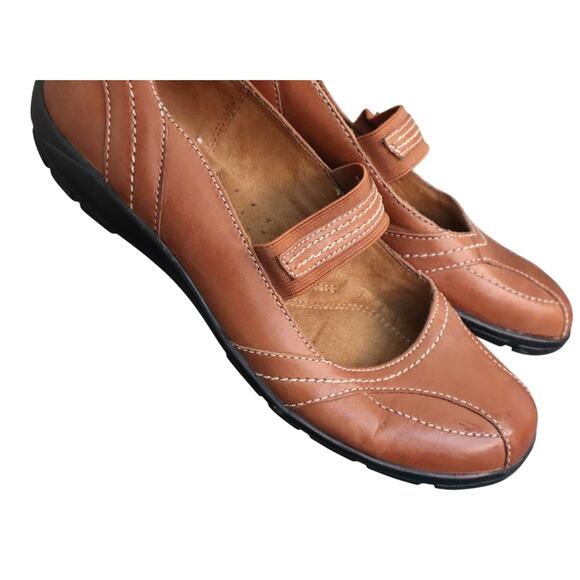 Naturalizer Tan Leather Mary Jane Ballet Flat Shoe Round Toe 8.5 Comfort Driving - Picture 1 of 8